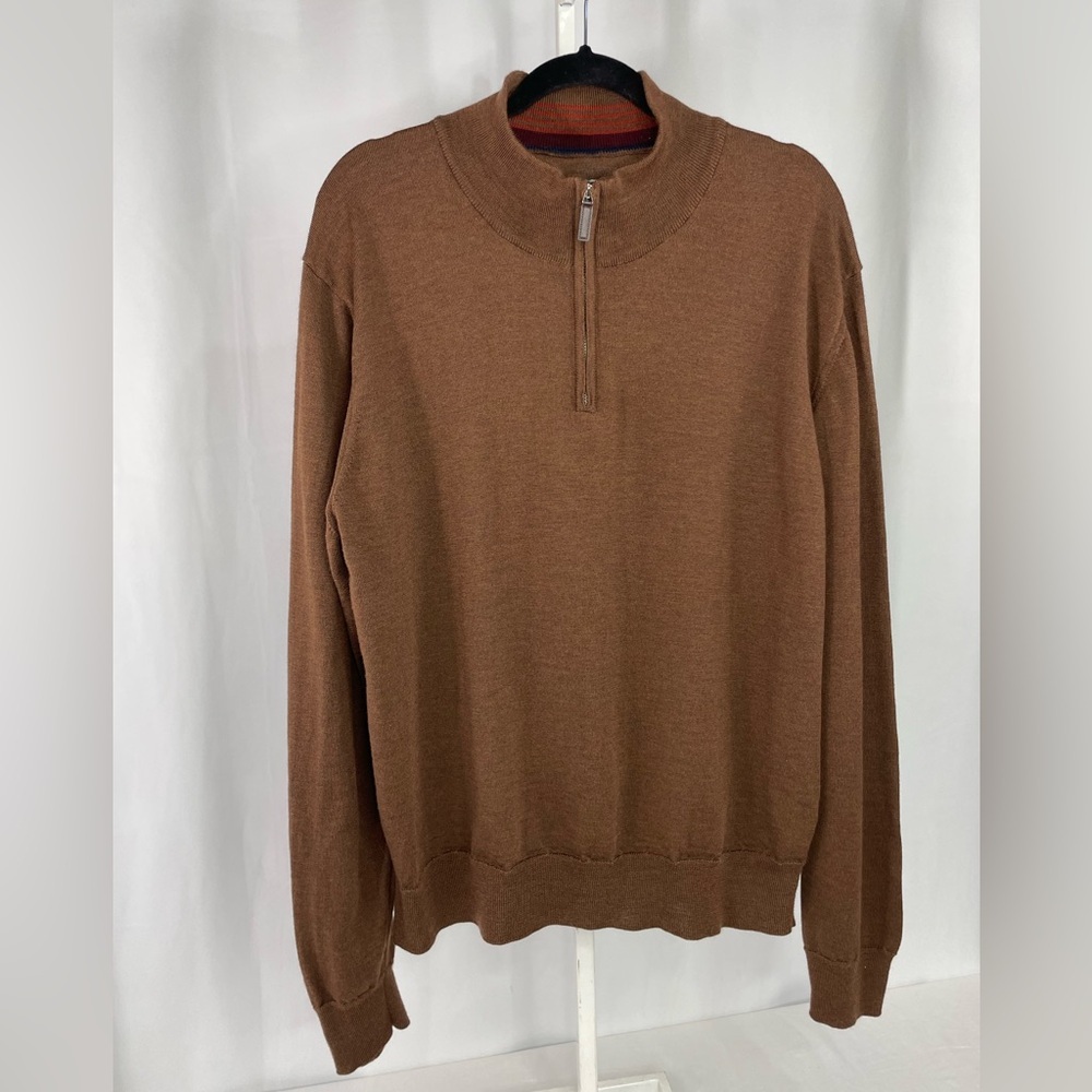 Williams & Kent 100% Merino Wool Quarter Zip Sweater Men’s Brown Pullover XXL - Picture 2 of 12
